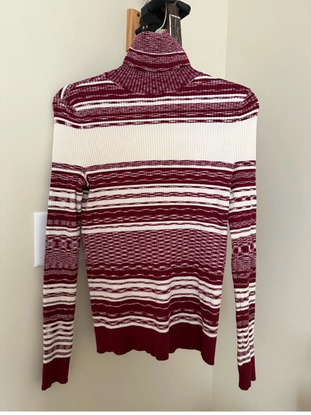 Tory Burch Striped Turtleneck Sweater in Wine and Cream